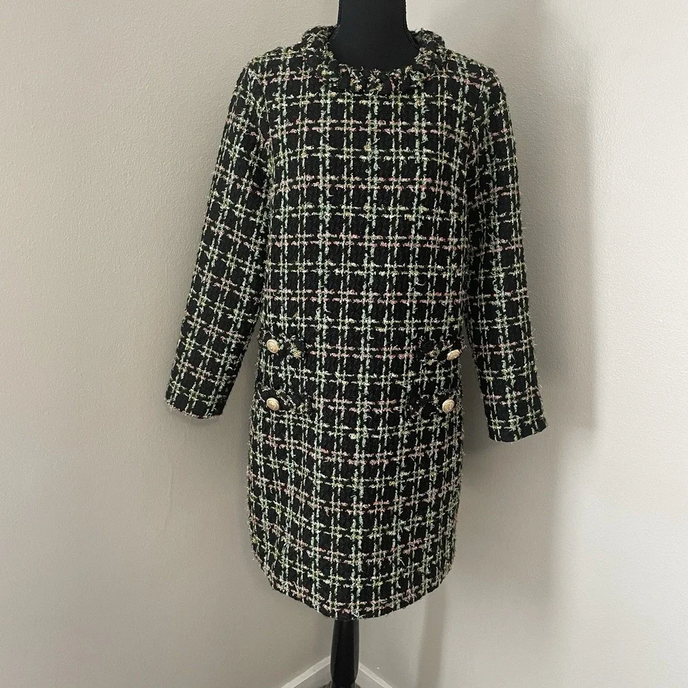 TUCKERNUCK Womens Sz M Holly Tinsel Tweed Long Sleeve Jackie Dress Boucle Luxe - Picture 3 of 11